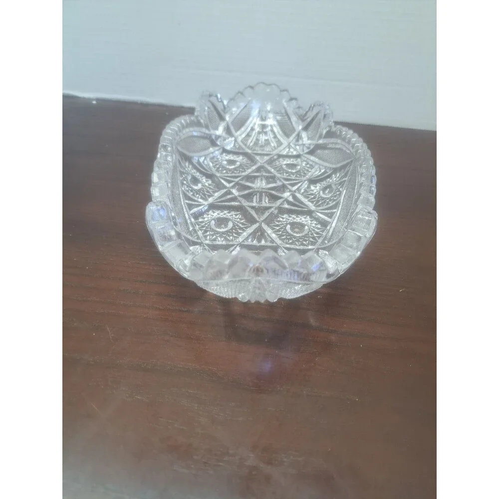 Vintage Cut Glass Serving Tray With Saw Tooth Rim